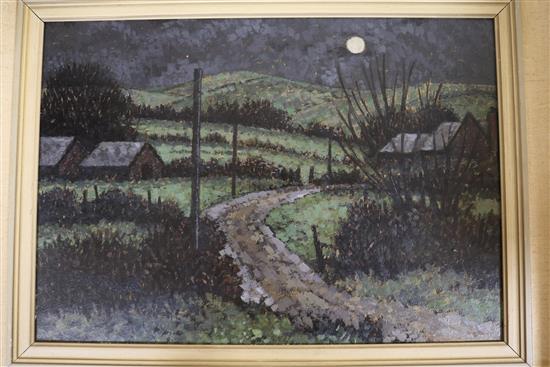 Frank Hughes NEAC (1905-87), oil on board, Nocturne 25 x 35cm and four other pictures by the same artist